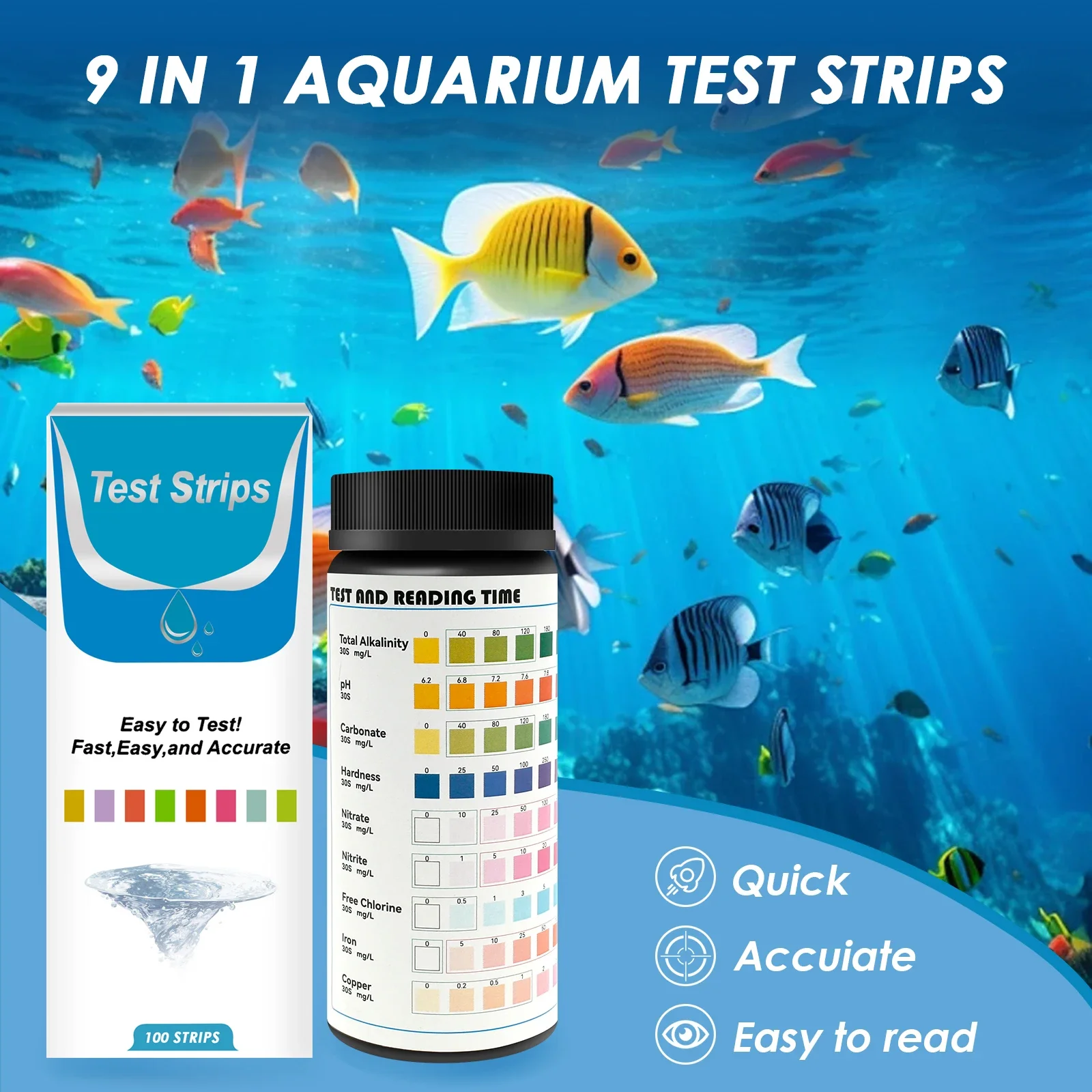 100 個 9-IN-1 水族館テスト水槽テストキット試験管 - Marine Aquarium Test Kit のレビューと価格